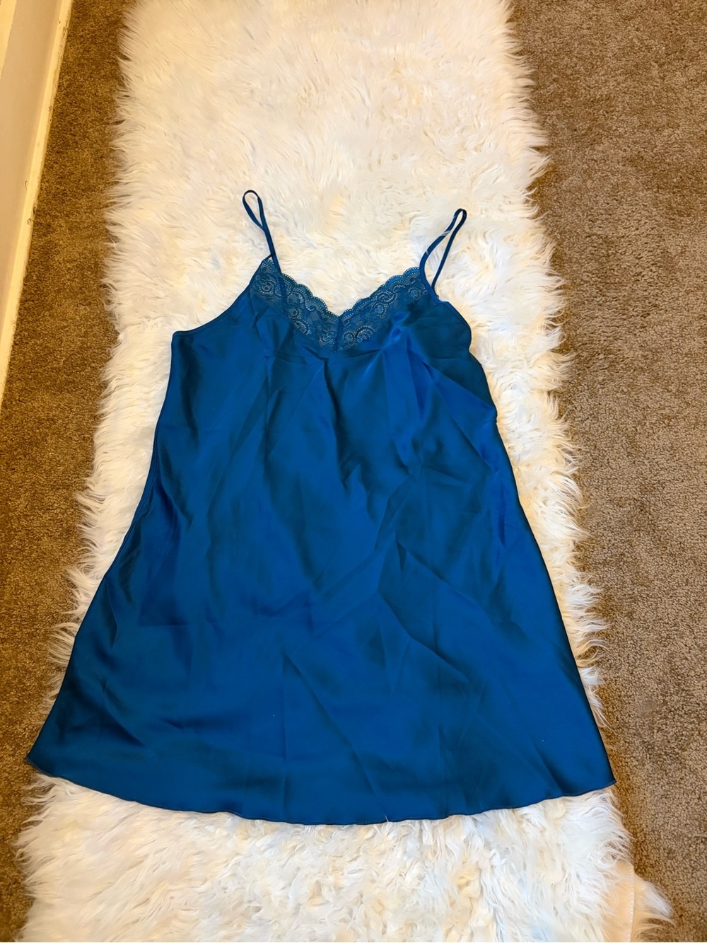 Teal Satin Lace Chemise Nightgown Sleep Dress